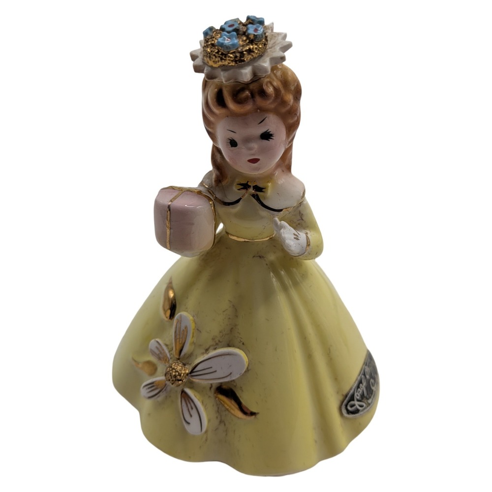 Josef Originals Vintage Ceramic Birthday Girl Figurine Yellow Dress Small Chip
